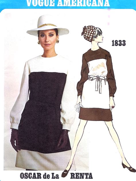 1960s Oscar De La Renta Color Block Dress Pattern Vogue Americana 1833 Easy Elegance Mondrian