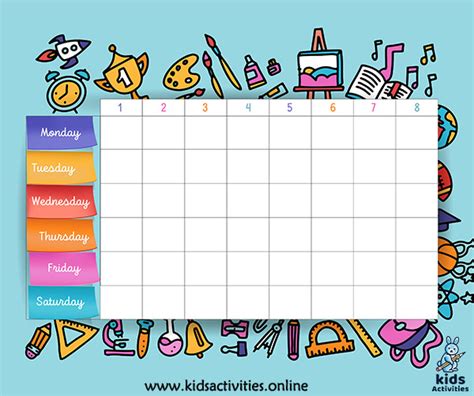 Best 7+ School Timetable Template | Free Download ⋆ Kids Activities