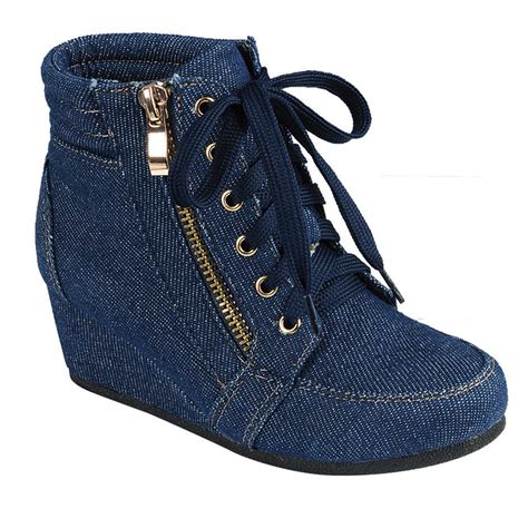 Snj Women High Top Wedge Heel Sneakers Platform Lace Up Shoes Ankle Bootie