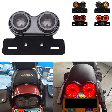 Motorcycle LED Twin Dual Tail Turn Signal Brake License Plate