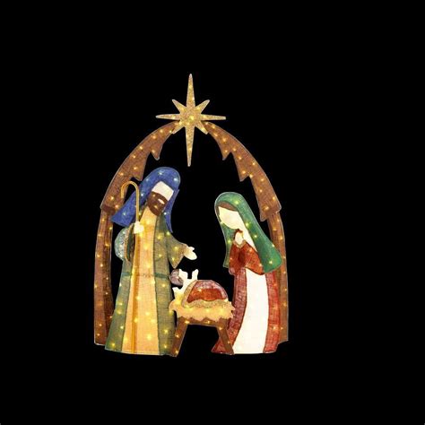 Home Accents Holiday 76 In LED Lighted Burlap Nativity Scene TY731