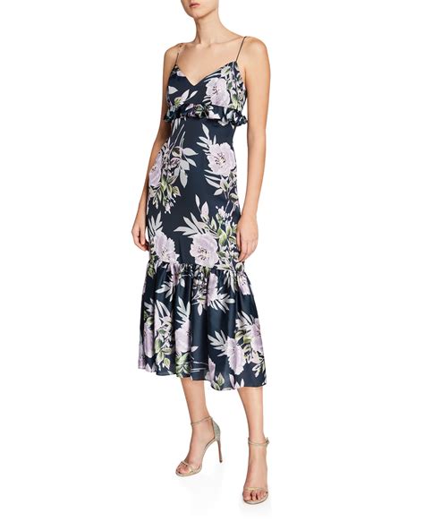 Jill Jill Stuart Floral Print Sleeveless Midi Dress With Ruffle Trim