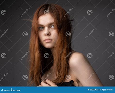 Pretty Woman Naked Shoulders Red Hair Studio Fashion Stock Photo Image Of Makeup Head
