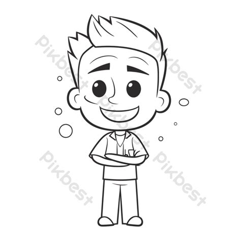 Outline Sketch Cartoon Guy Character Coloring Page For Boys Drawing