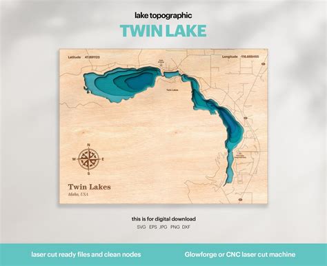 Lake House Decor Twin Lakes Idaho Map Svg Wood Wall Decor T