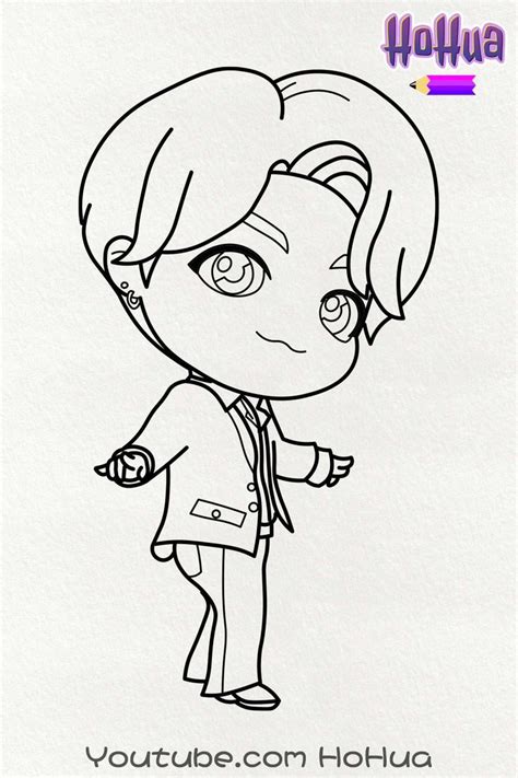 Chibi JungKook From TinyTan BTS Line Art Coloring Page By HoHua