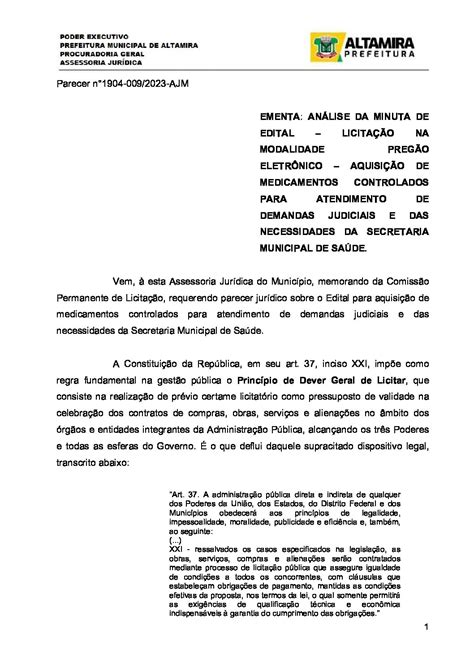 Parecer Juridico Prefeitura Municipal De Altamira Gest O