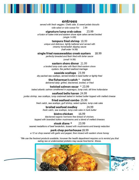 Menu at Blue Seafood & Spirits pub & bar, Virginia Beach