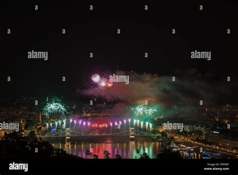 August Celebration Fireworks In Budapest Stock Photo Alamy