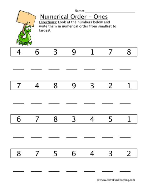 Numerical Order Worksheets By Teach Simple