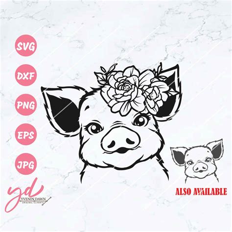 Cute Floral Pig Svg Cute Pig Face Svg Pig Svg Pig Png Pig With Flowers