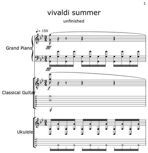 Vivaldi Summer Sheet Music For Violin Cello Classical Guitar