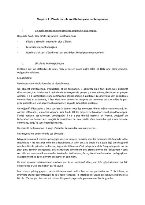 Chap2 L école cour sociologie sur l école Chapitre 2 lécole dans