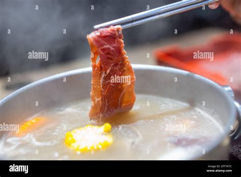 Slice Of Raw Beef Of Hot Pot Stock Photo Alamy