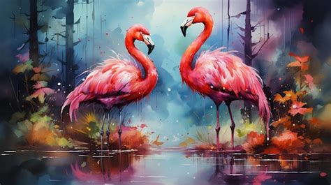 Premium AI Image | Colorful flamingos watercolor Illustration