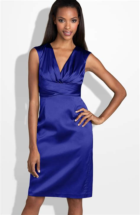 Donna Ricco Stretch Satin Sheath Dress In Blue Lapis Lyst