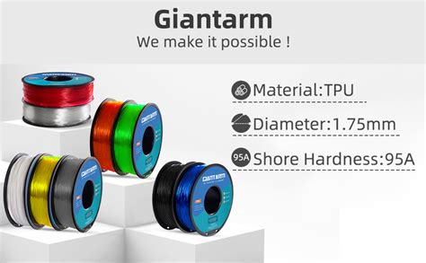 GIANTARM TPU 3D Printer Filament Black Soft Flexible Filament 95A