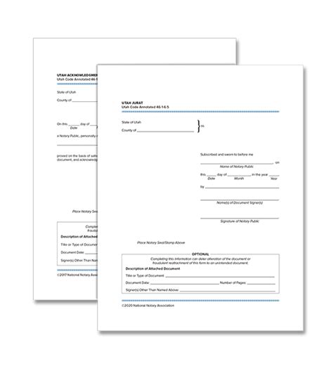 Utah Acknowledgment And Jurat Certificate Bundle Nna