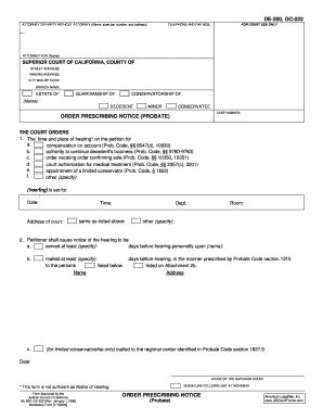 Fillable Online Alpine Courts Ca De Order Prescribing Notice