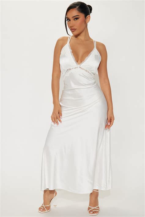 Aubree Satin Maxi Dress White Fashion Nova