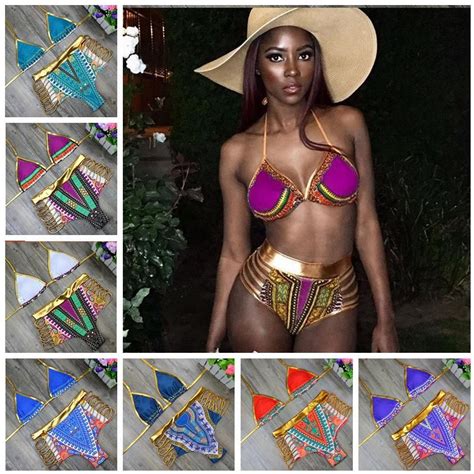 2017 2017 New African Print Two Pieces Bath Suits Bikini Set Sexy