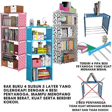 Jual Lemari Rak Serbaguna 5 Tingkat 4 Susun Rak Buku Portable Lemari