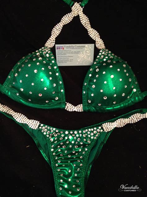 Green Bikini Competition Suit Rhinestone Connectors