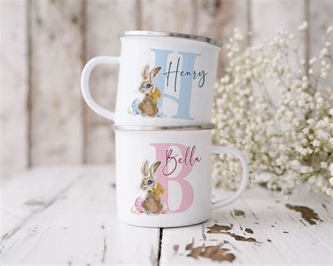 Personalised Easter Mug Vintage Rabbit Initial Easter Bunny Gift