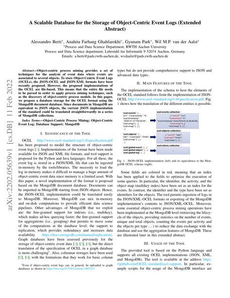 Pdf A Scalable Database For The Storage Of Object Centric Event Logs