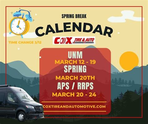 Spring Break Calendar - Cox Tire and Auto Repair and Service