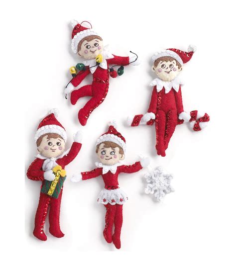 Elf On The Shelf Scout Elf Ornaments Felt Applique Kit X Set Of