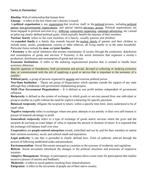 Ucsp 2nd Quarter 2324 Terms To Remember Kinship Web Of Relationship That Human Form