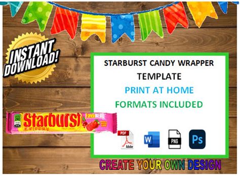 Starburst Candy Wrapper Template - Etsy