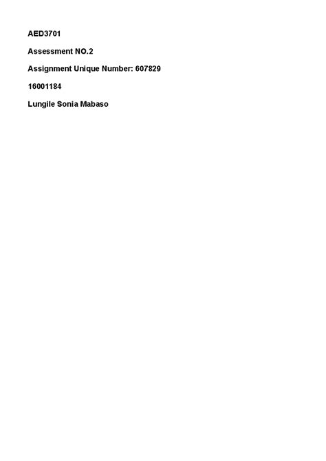 AED3701 ASS 02 Lungile Sonia Mabaso AED Assessment NO Assignment