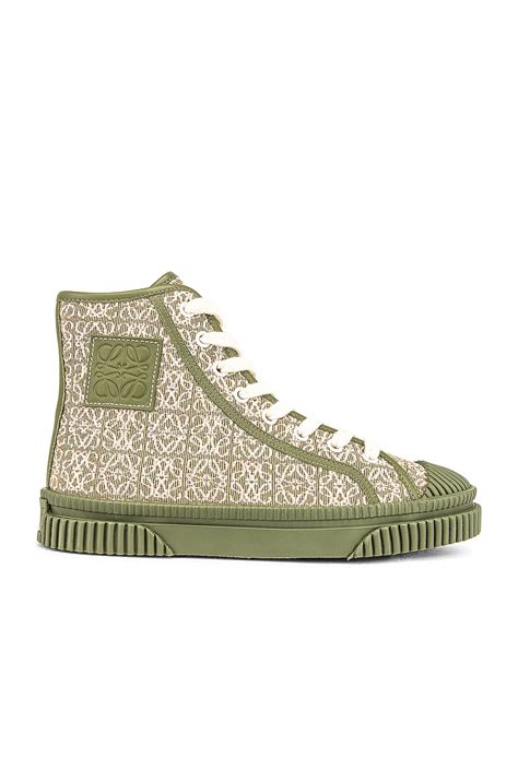 Loewe Anagram High Top Sneaker In Olive Green And Cream Fwrd