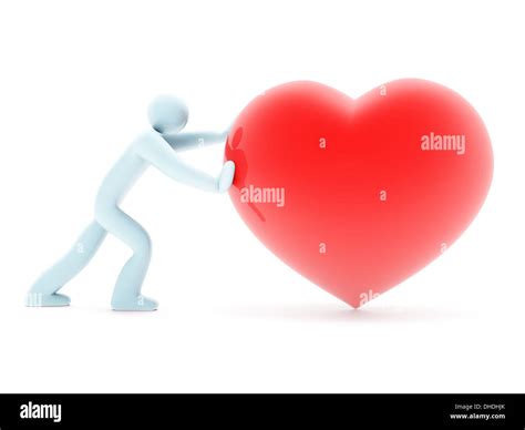 man figure pushing beautiful red heart stock photo alamy
