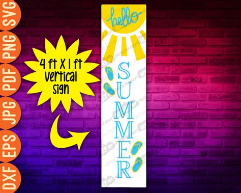 Hello Summer Vertical Welcome Sign Sun Flip Flops Printable Svg Png