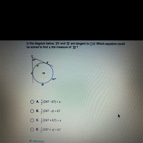 In The Diagram Below Xy And Yz Are Tangent To 0 Which Equation Could Be