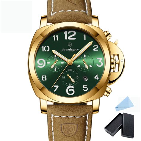 Poedagar Classic Leather Mens Simple Elegant Waterproof Luminous