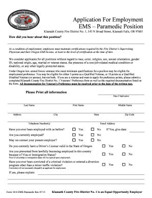 Fillable Online Freelists Ems Paramedic Application Freelists