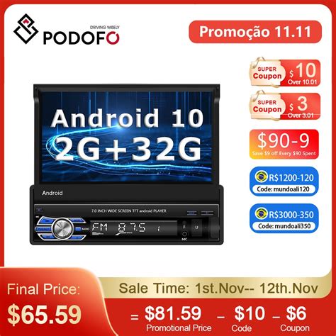 Podofo Android 10 1 Rádio Do Carro 1 Receptor Estéreo Din 7 Player