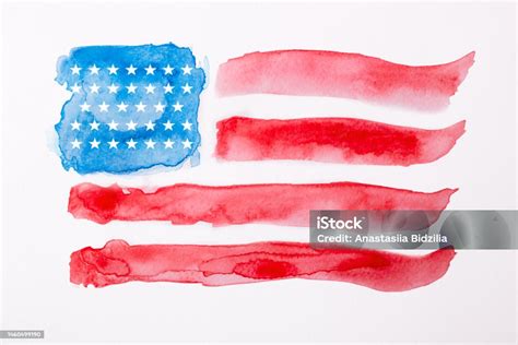 Hand Drawing Watercolor American Flag On White Background Stock Illustration Download Image