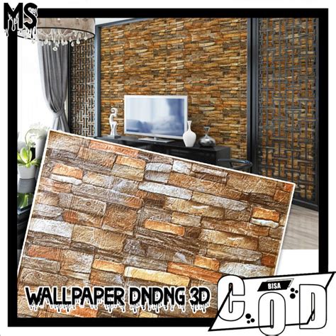 Wallpaper D Foam Stiker Dinding Motif Batu Alam Corak Orange Ukuran