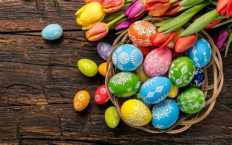 Hd Wallpaper Happy Easter Holidays Eggs Flowers Tulips Flora