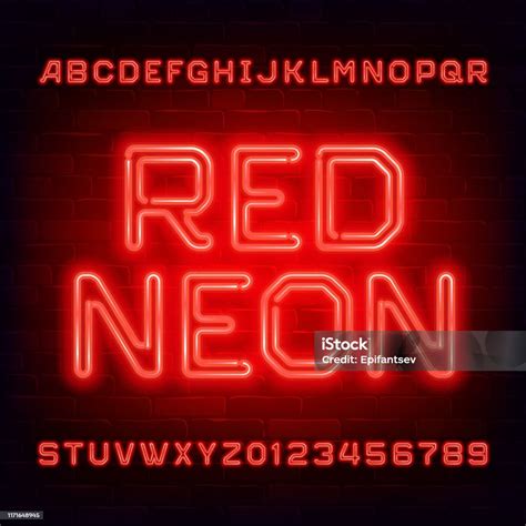 Font Alfabet Neon Merah Huruf Gelembung Terang Terang Dan Angka Di