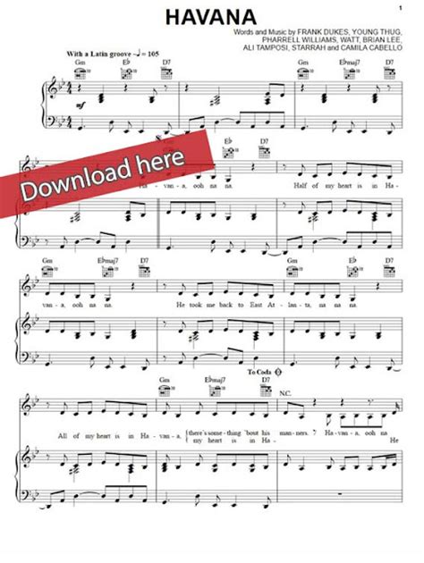 Free Score: Camila Cabello Havana Piano Sheet Music Notes, Chords