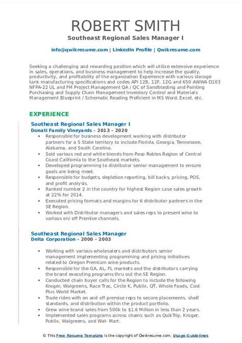 Southeast Regional Sales Manager Resume Samples Qwikresume