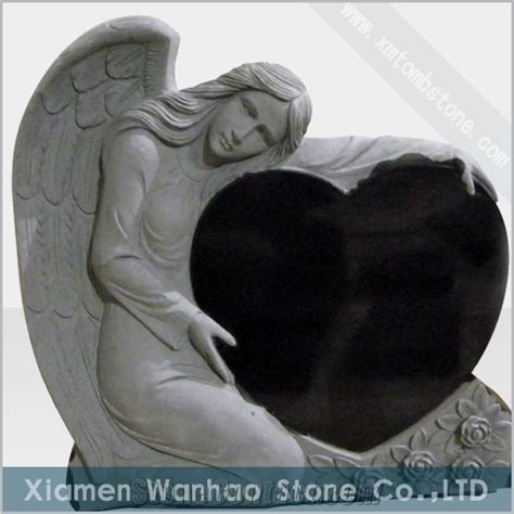 Chinese Black Granite Tombstone Angel Heart Monument Gravestones From China