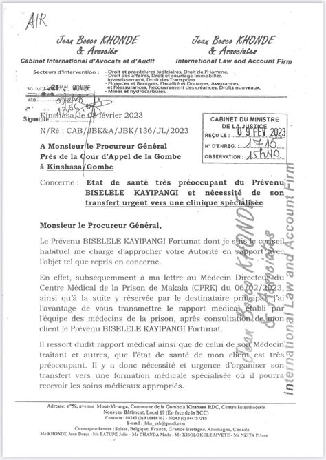 RDC état de santé inquiétant de Fortunat Biselele à la prison de