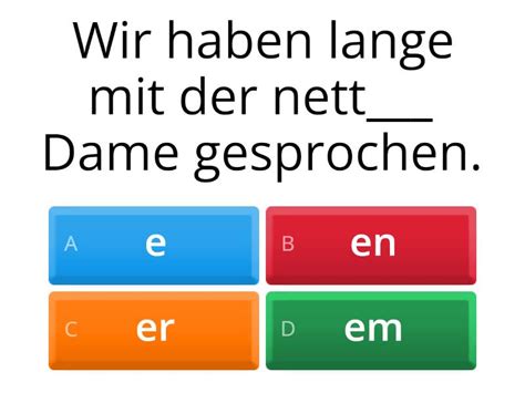 Adjektivdeklination Nominativ Akkusativ Dativ Quiz